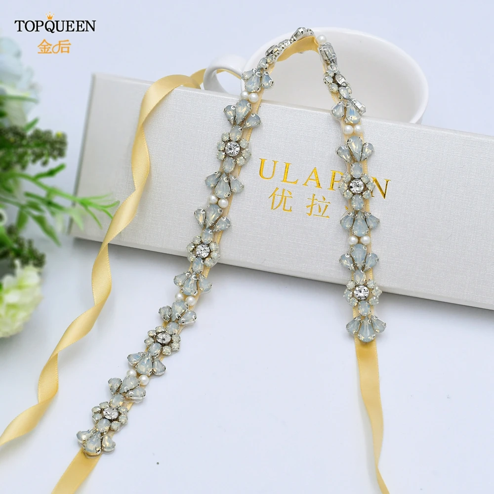 

TOPQUEEN S455 Women Dress Belts Elegant Opal Rhinestone Gown Applique Bridal Embellished Diamond Sash Wedding Accessories