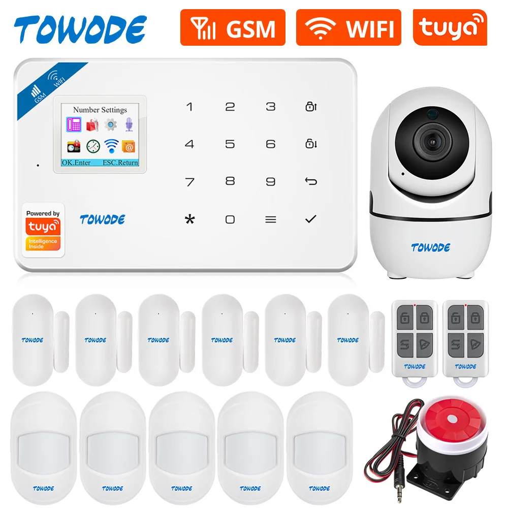 

TOWODE W181 Tuya Smart WiFi GSM сигнализация Домашняя безопасность PIR датчик движения Комплект охранной сигнализации с системой IP-камеры HD 1080P