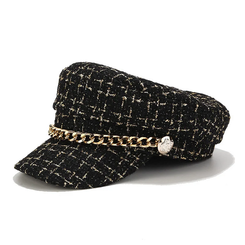 New Fashion Brand women hats Tweed plaid newsboy caps chain flat top visor cap vintage plaid military female autumn winter hat
New Fashion Brand women hats Tweed plaid newsboy caps chain flat top visor cap vintage plaid military female autumn winter hat