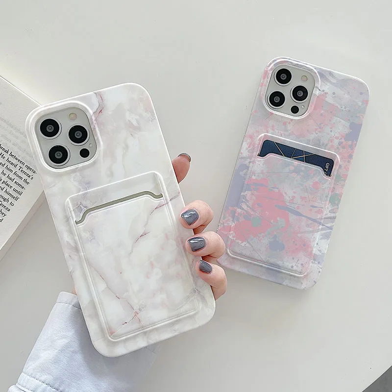 Чехол для телефона iPhone 13 12 11 Pro X XR XS Max 7 8 Plus SE искусственный мраморный кошелек