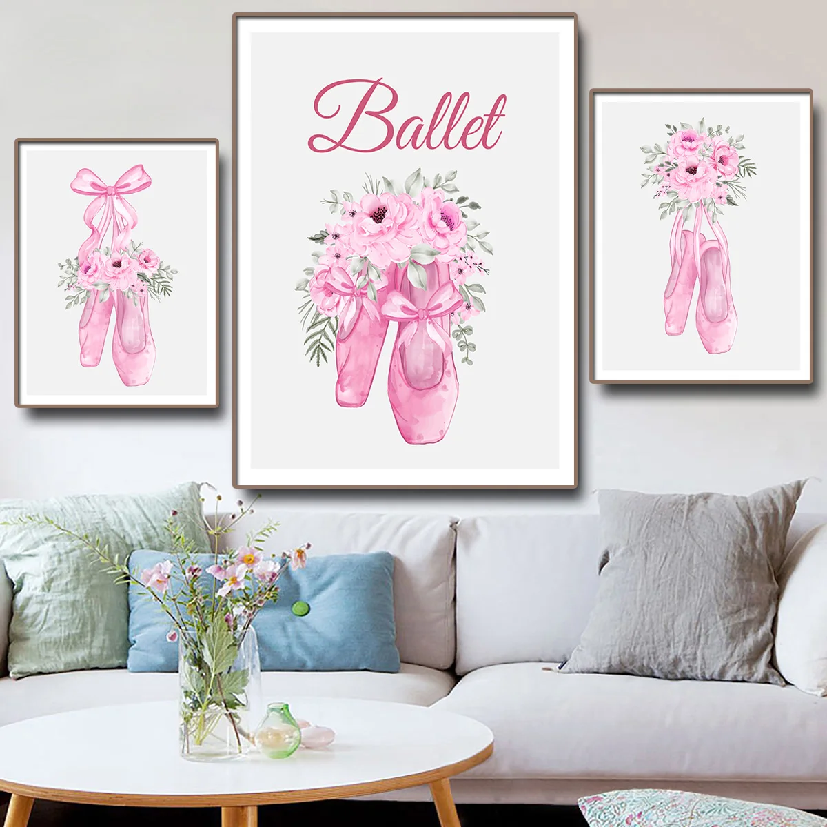 

Fashion watercolor Pink Ballet Shoes Vogue Wall Art Canvas Painting Nordic Posters & Prints Wall Pictures For Living Room Decor