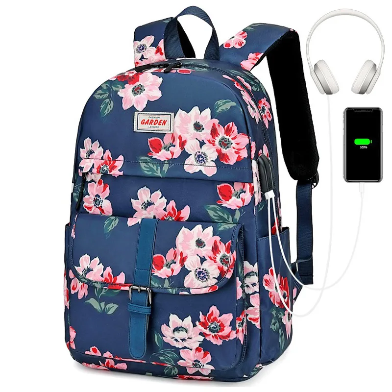 Фото Новинка 2020 школьный рюкзак с цветочным рисунком для девочек Женская винтажная