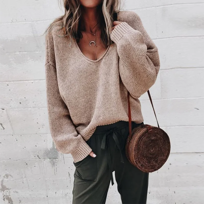 Nice autumn and winter women's streetwear V-neck long-sleeved pullover loose solid color jacket Fashion women's sweater casual k
Nice autumn and winter women's streetwear V-neck long-sleeved pullover loose solid color jacket Fashion women's sweater casual k