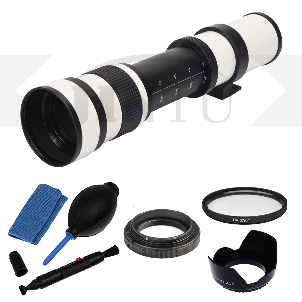 Белый зум-объектив JINTU 420-800 мм F/8 MF + набор для очистки 3 в 1 CANON 650D 800D 77D 450D 750D 90D 80D 550D