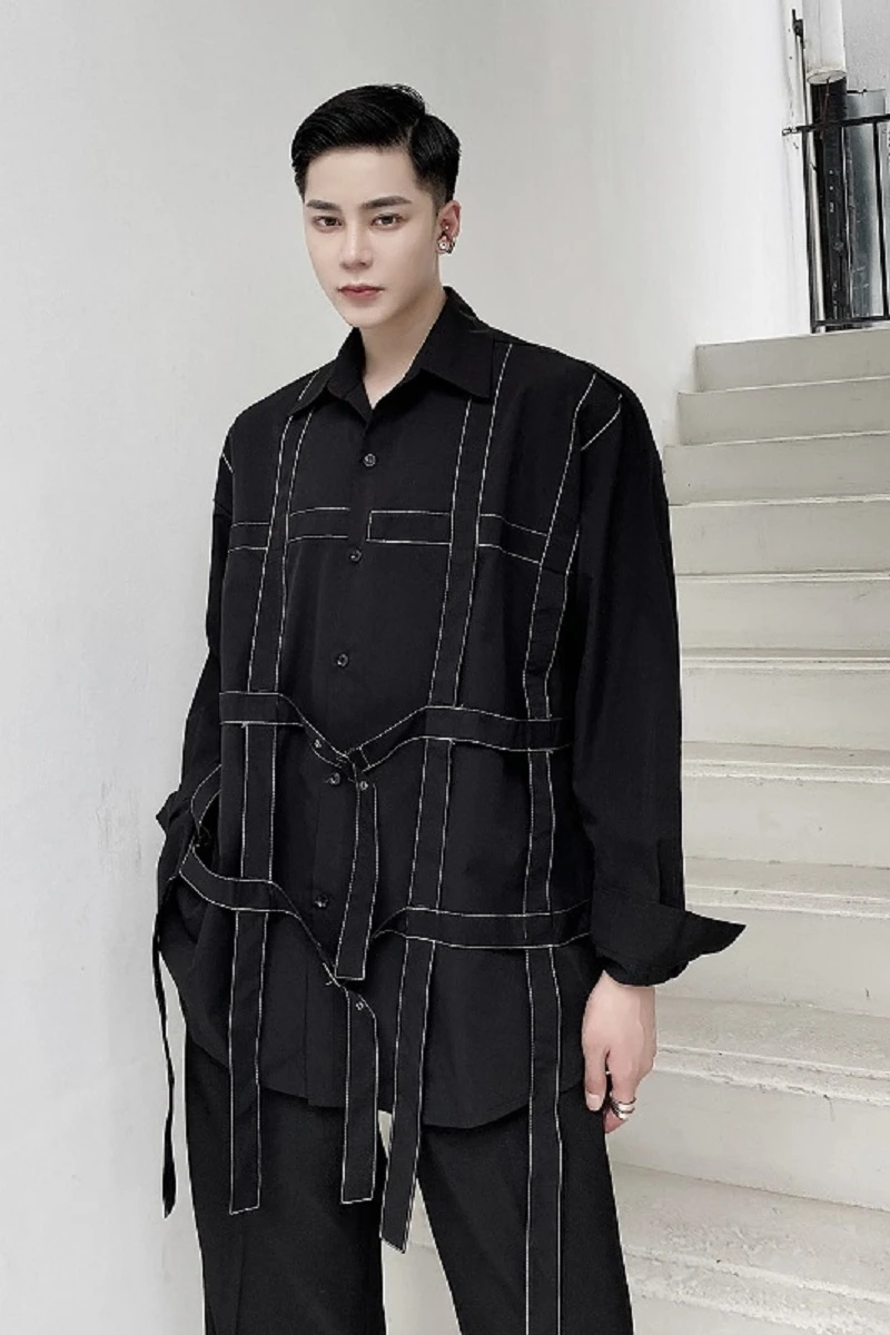 M-XL!Hair stylist handsome shirt male long-sleeved personality bandage functional wind hip-hop upper clothes trendy brand shirt.
M-XL!Hair stylist handsome shirt male long-sleeved personality bandage functional wind hip-hop upper clothes trendy brand shirt.