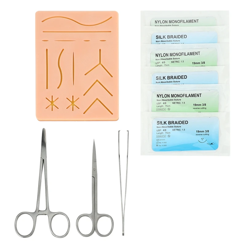 Suture Training Kit,Skin Operate Suture Practice Model Training Pad Needle Scissors Tool Kit Teaching Equipment
Suture Training Kit,Skin Operate Suture Practice Model Training Pad Needle Scissors Tool Kit Teaching Equipment