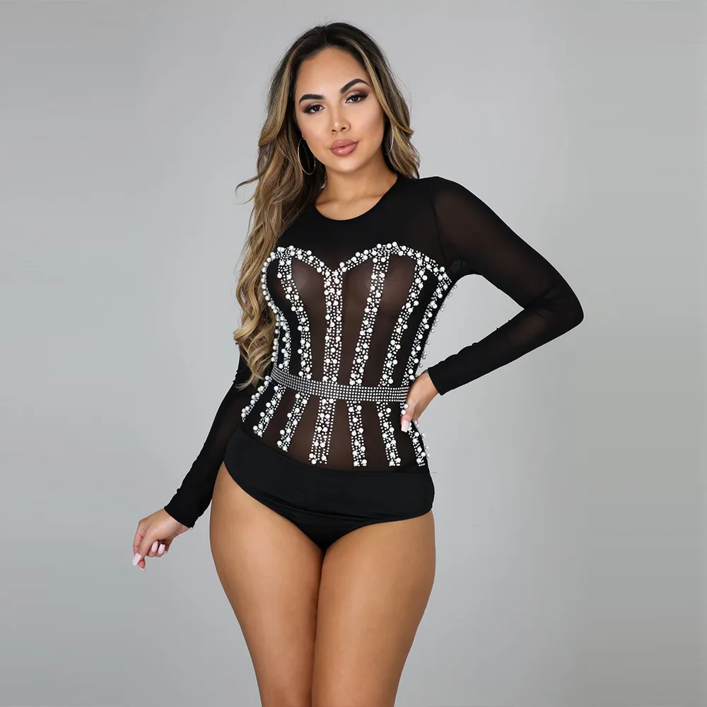 2021 Spring Sexy Mesh Bodysuit Women Hot Diamond Long-sleeve Romper Female Jumpsuit Nail Bubble All-match Party Club Playsuits
2021 Spring Sexy Mesh Bodysuit Women Hot Diamond Long-sleeve Romper Female Jumpsuit Nail Bubble All-match Party Club Playsuits
