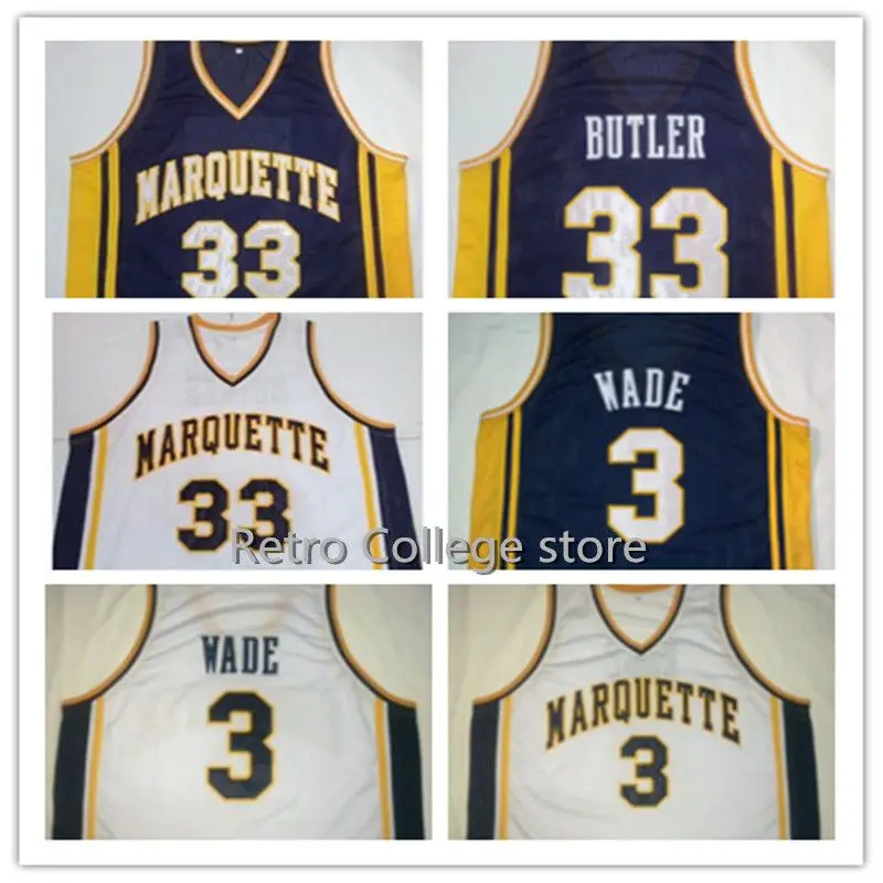 

#3 DWYANE WADE #33 Jimmy Butler Marquette Navy Blue White Basketball Jersey Mens Stitched Custom Any Number Name