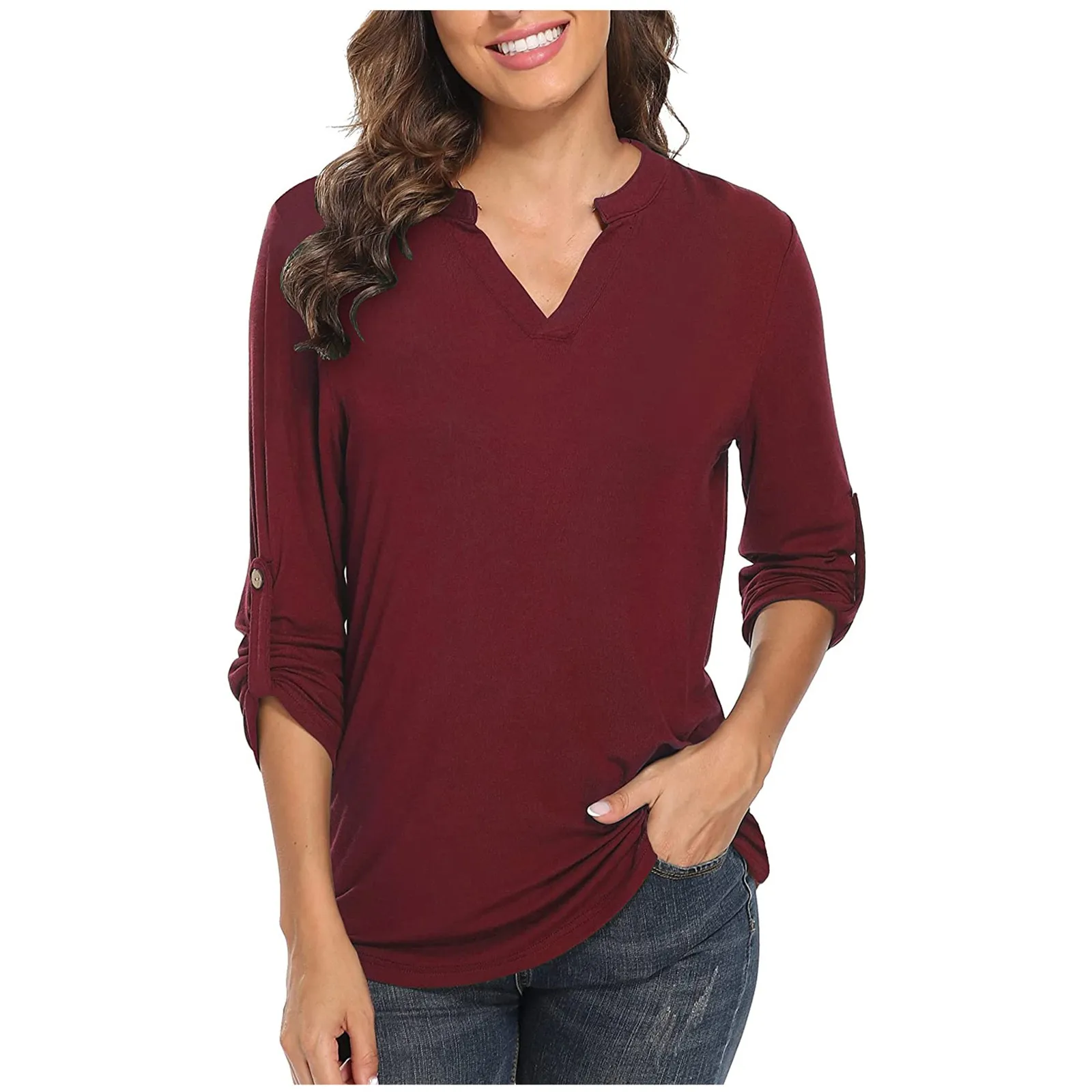 Women's Soild Long Sleeve Shirts V-neck 3/4 Roll Sleeve Tunic Tops Casual Boho Spring Autumn Solid Color Tshirts Tops
Women's Soild Long Sleeve Shirts V-neck 3/4 Roll Sleeve Tunic Tops Casual Boho Spring Autumn Solid Color Tshirts Tops