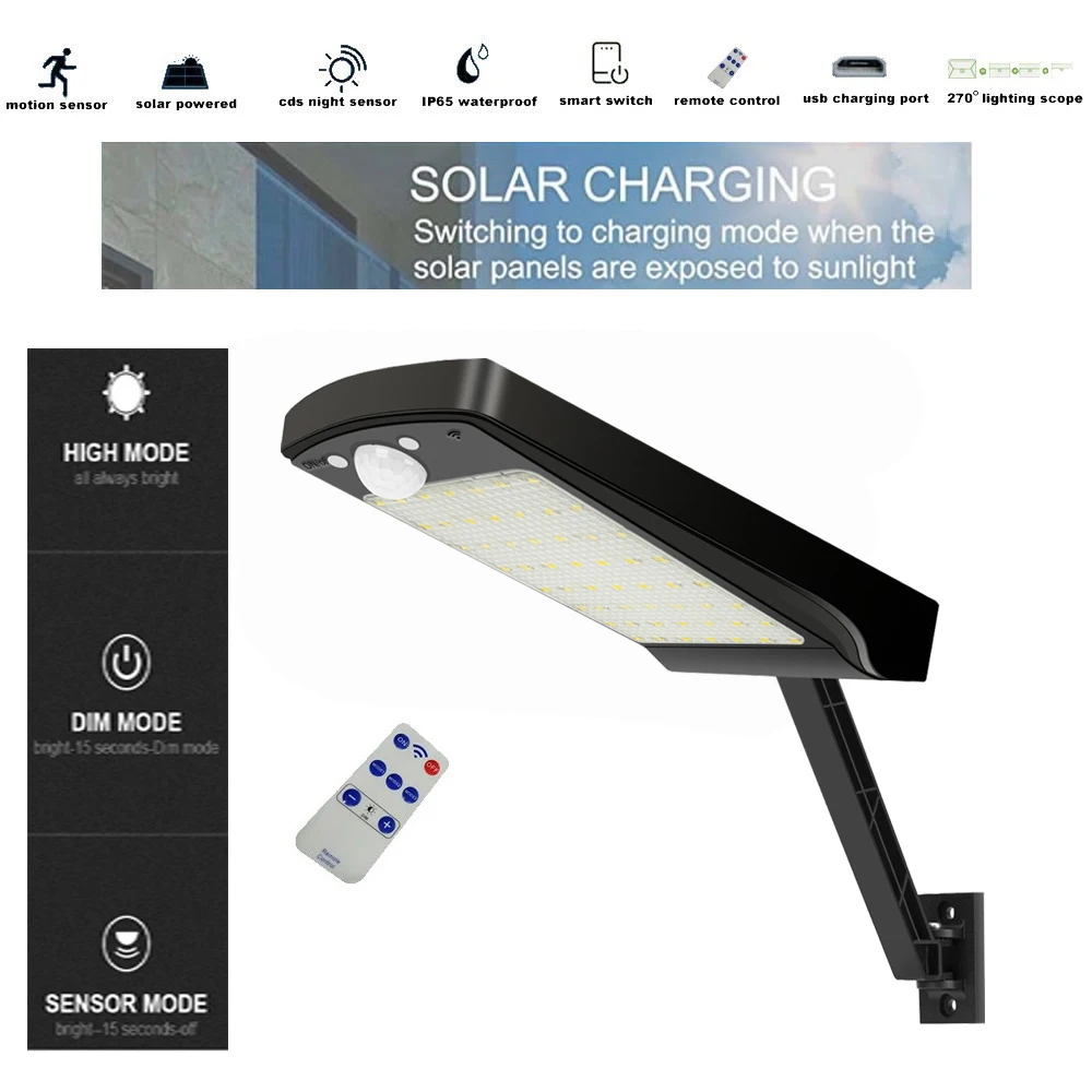 

Solar Motion Light 56LED Outdoor PIR Sensor Security Wireless Energy Saving Wall Lamp for Pathway