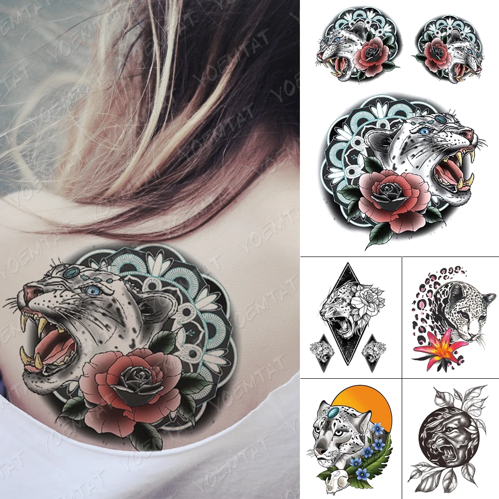 

Водостойкая временная татуировка-наклейка мандала, леопардовые цветы, флэш-татуировки, эскиз животных, боди-арт, искусственное тату для жен...