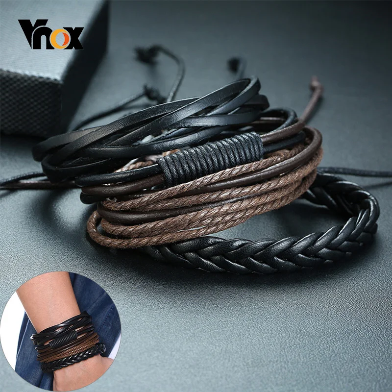 Vnox 4 pieces/ Set Leather Bracelets for Men Braided Rope Wristband Vintage Holiday Style Male Bangle
Vnox 4 pieces/ Set Leather Bracelets for Men Braided Rope Wristband Vintage Holiday Style Male Bangle