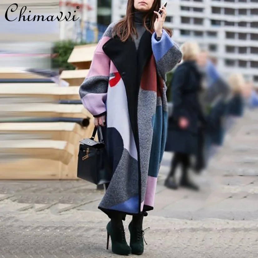 Autumn Winter 2021 Fashion Colorblock Woolen Coat Women Printing Long Sleeve Overcoat Female High Street Loose Long Wool Jacket
Autumn Winter 2021 Fashion Colorblock Woolen Coat Women Printing Long Sleeve Overcoat Female High Street Loose Long Wool Jacket