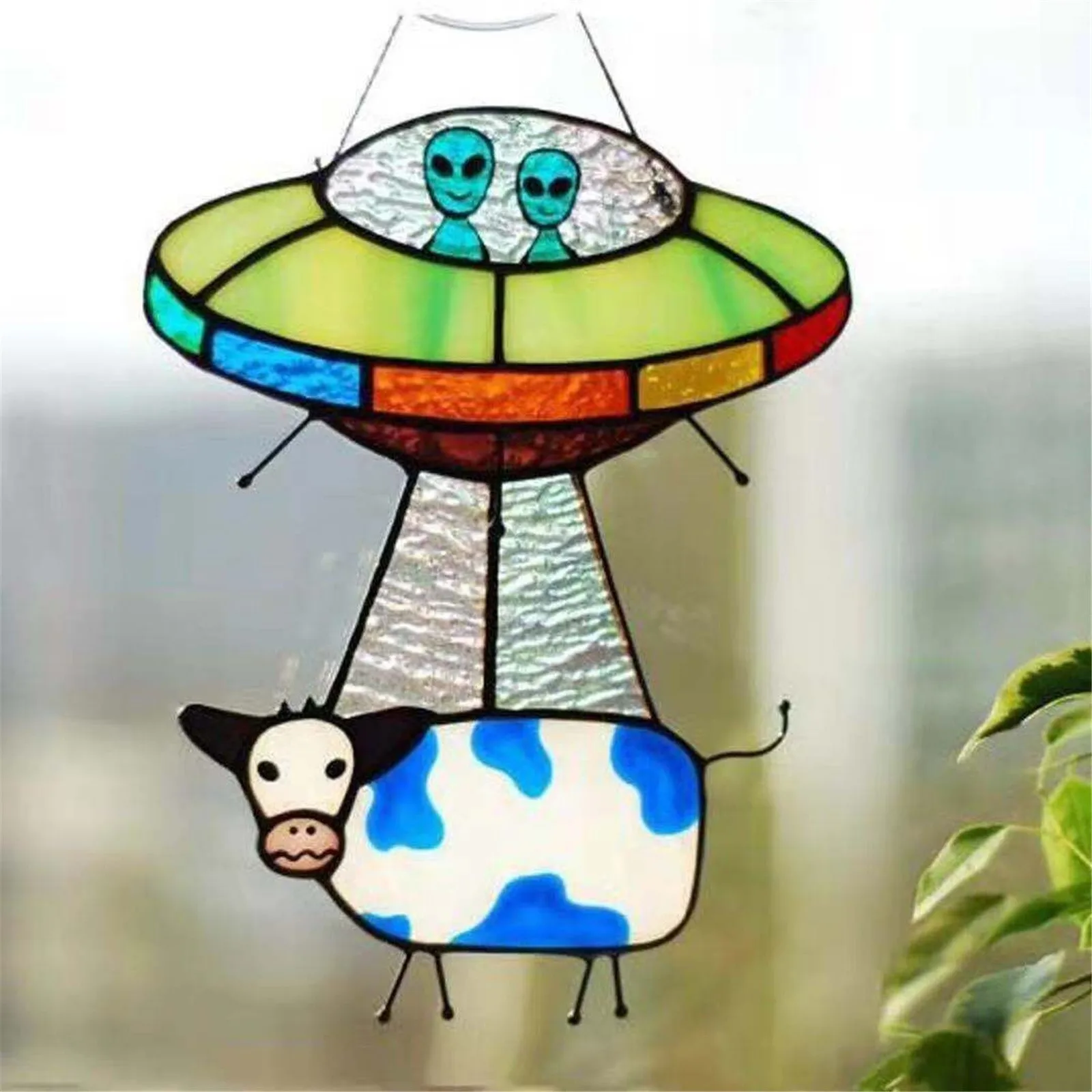 Painted Ufo Alien And Cow Stained Suncatcher Window Panel Painted Hanging Decoration Creative Painted Garden Decoration Outdoor
Painted Ufo Alien And Cow Stained Suncatcher Window Panel Painted Hanging Decoration Creative Painted Garden Decoration Outdoor