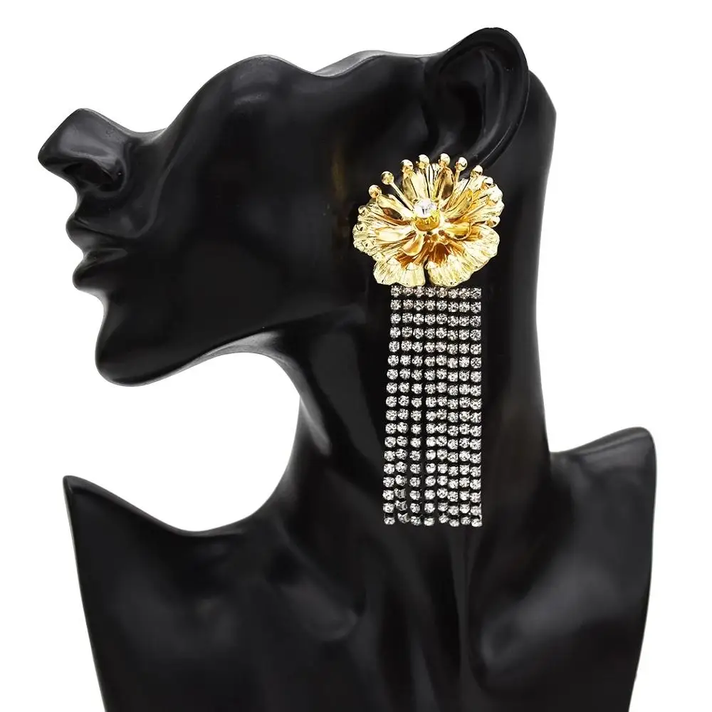 Gold Metal Long Tassel Flower Earrings Crystal Rhinestone korean Vintage Big Flower Drop Earring For Women Wedding Party Jewelry
Gold Metal Long Tassel Flower Earrings Crystal Rhinestone korean Vintage Big Flower Drop Earring For Women Wedding Party Jewelry