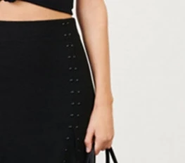 Spring/Summer 2021 black rivets trim high waist slit hip wrap skirt for women
Spring/Summer 2021 black rivets trim high waist slit hip wrap skirt for women