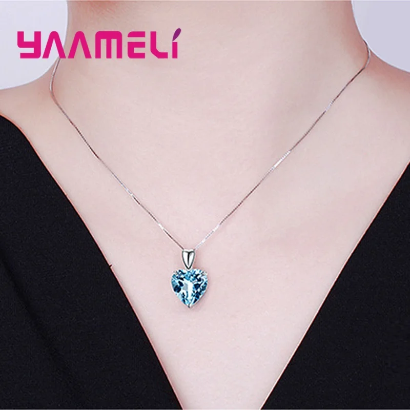 925 Sterling Silver Necklace Pendant Heart Blue Zircon Crystal Stone Renctangle Chain Fashion Women Jewelry Wedding Promise Gift
925 Sterling Silver Necklace Pendant Heart Blue Zircon Crystal Stone Renctangle Chain Fashion Women Jewelry Wedding Promise Gift