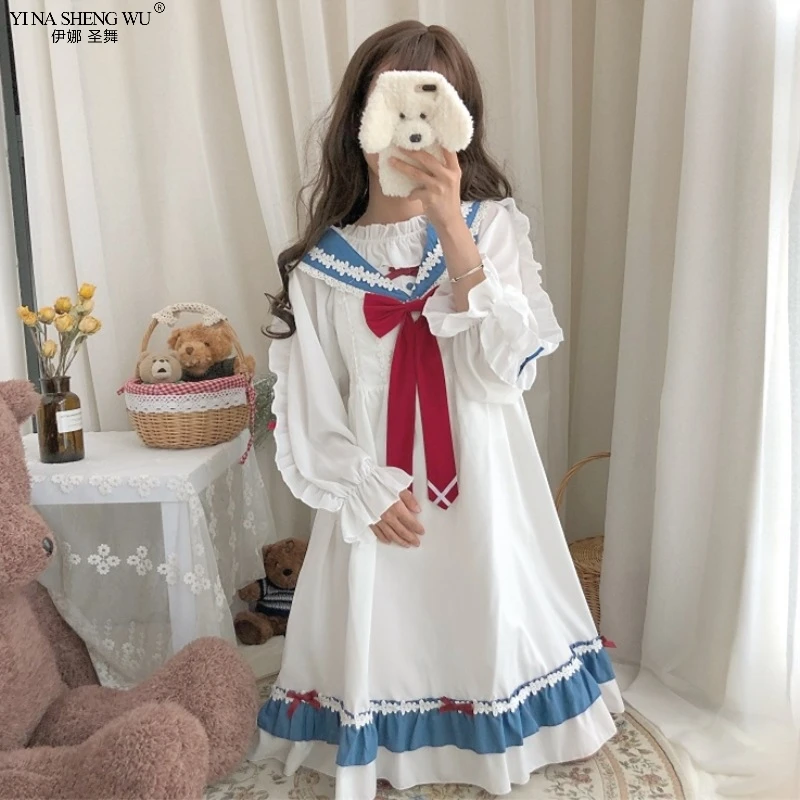 Women Japanese Style Navy Collar Kawaii Lolita Sailor Suit Tea Party Princess Dress Girls Bow Lace White T-Shirt Cosplay Costume
Women Japanese Style Navy Collar Kawaii Lolita Sailor Suit Tea Party Princess Dress Girls Bow Lace White T-Shirt Cosplay Costume