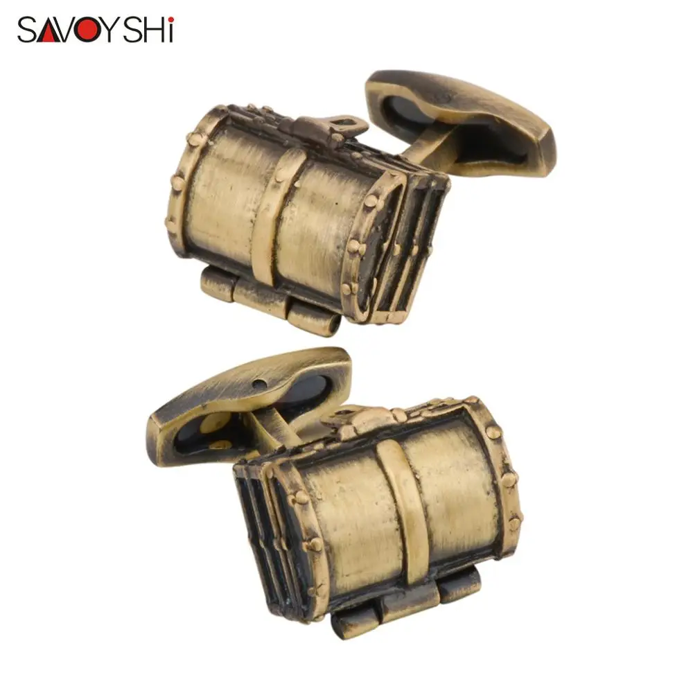 

SAVOYSHI Luxury Bronze Treasure Box Cufflinks for Mens jewellery High Quality Shirt Cuff Link Groom Wedding Gift