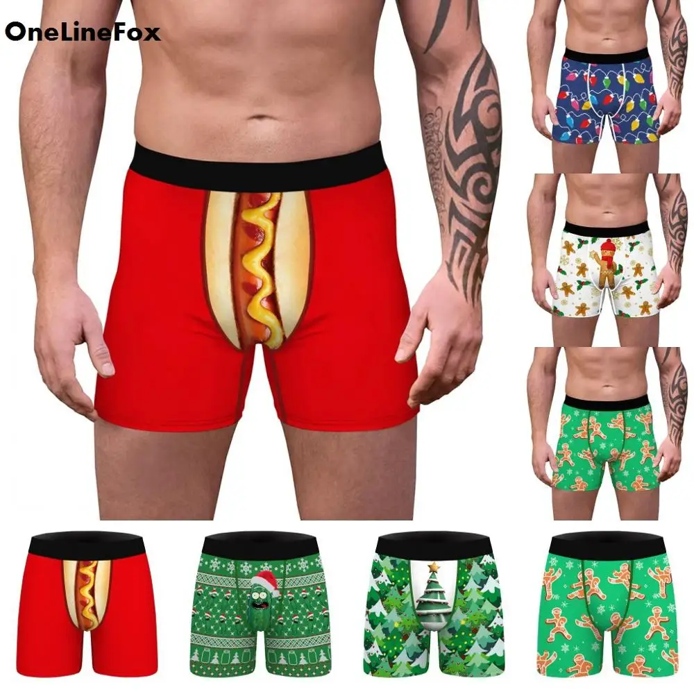 

OneLineFox Christmas Mens Underwear Boxer Spandex Homme Print 3D Boxershorts Boxers Panties Male Underpants Plus Size