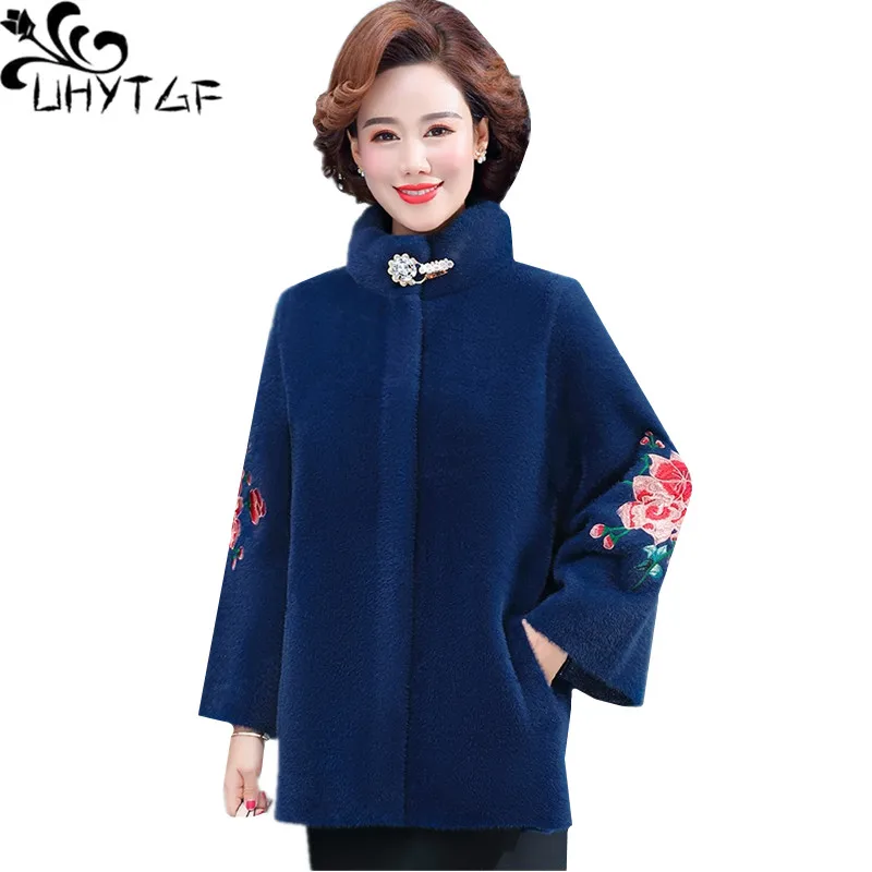 UHYTGF Fashion Mother Winter Woolen Coat Quality Mink Fleece Casual Women Plus Size Outwear Embroidery Elegant Ladie Jacket 1855
UHYTGF Fashion Mother Winter Woolen Coat Quality Mink Fleece Casual Women Plus Size Outwear Embroidery Elegant Ladie Jacket 1855