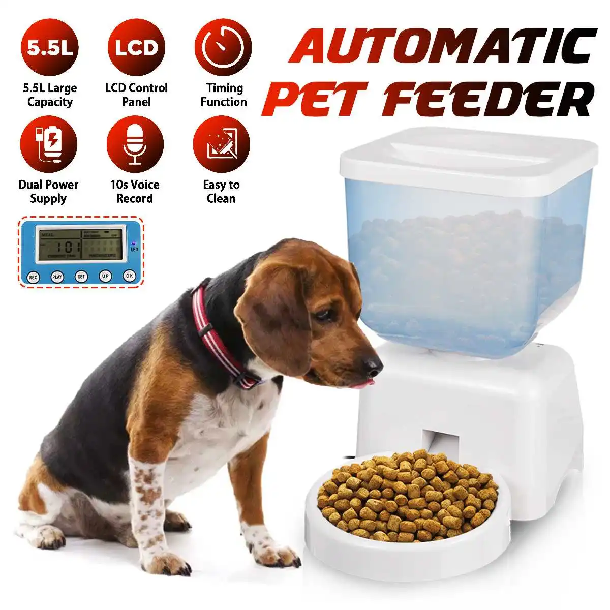 5.5L Pet Dog Cat Automatic Feeder LCD Voice Recorder Timing Smart Dog Cats Feeding Bowl Cat Food Water Feeder Fountain Drinker
5.5L Pet Dog Cat Automatic Feeder LCD Voice Recorder Timing Smart Dog Cats Feeding Bowl Cat Food Water Feeder Fountain Drinker