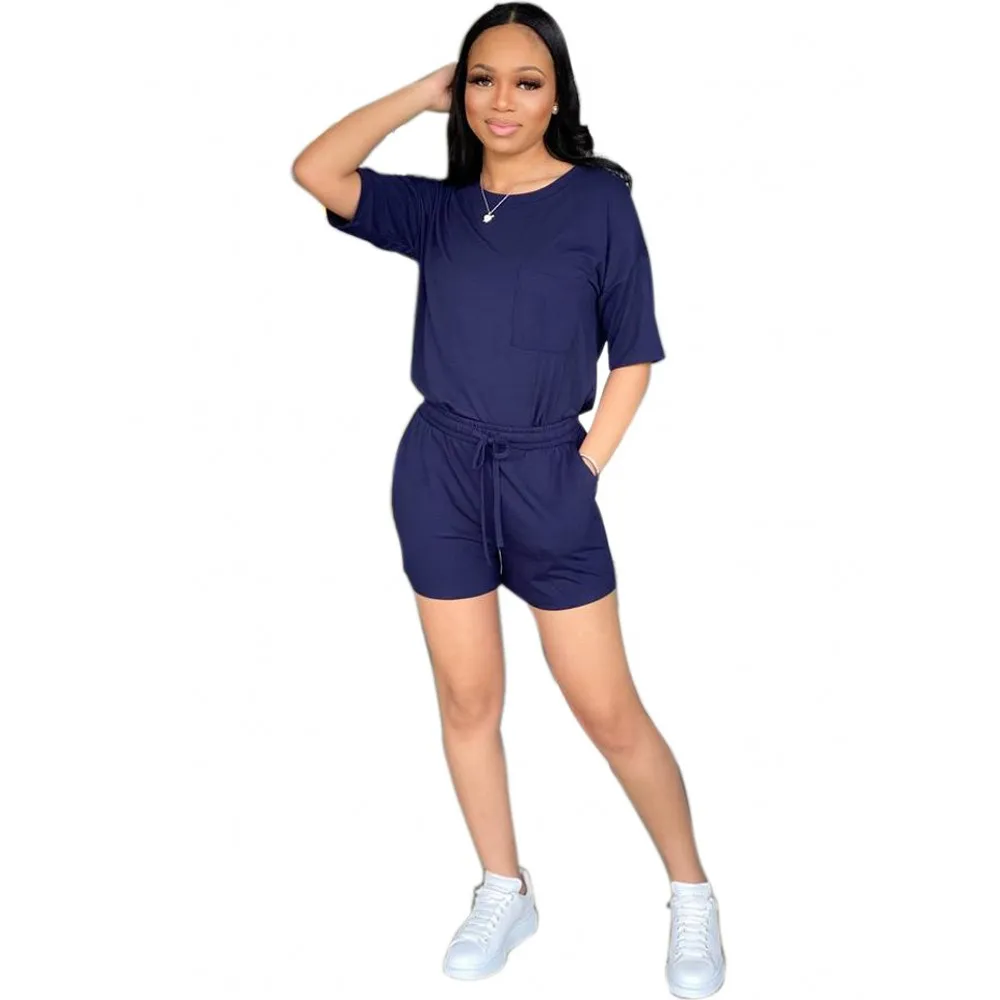 2 Piece Women's Suit Solid Color Short Sleeved T-Shirt Shorts With Pockets Casual Suit The New Summer Fashion Sportsuit Two Suit
2 Piece Women's Suit Solid Color Short Sleeved T-Shirt Shorts With Pockets Casual Suit The New Summer Fashion Sportsuit Two Suit
