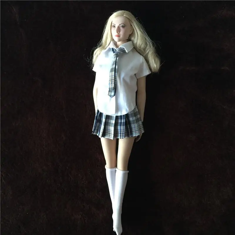 

12in Female Soldier White Shirt with Plaid skirt Dress Clothing Suit for 1/6 Scale Phicen Hottoy JIAOUL Head Sculpt doll toys