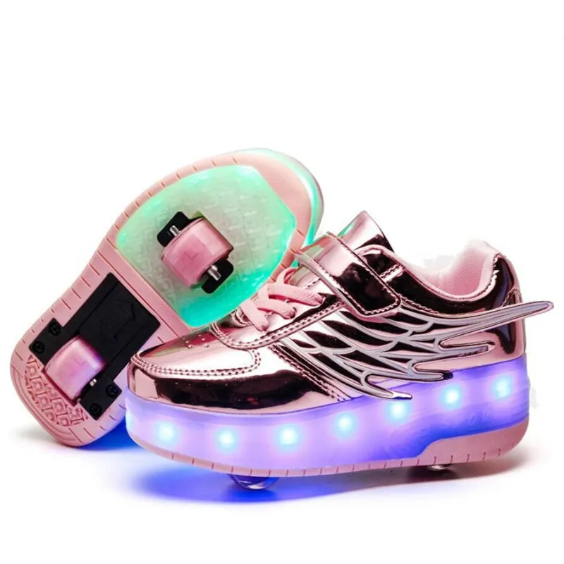 New Pink Gold USB Charging Fashion Girls Boys LED Light Roller Skate Shoes For Children Kids Sneakers With Wheels Two wheels
New Pink Gold USB Charging Fashion Girls Boys LED Light Roller Skate Shoes For Children Kids Sneakers With Wheels Two wheels