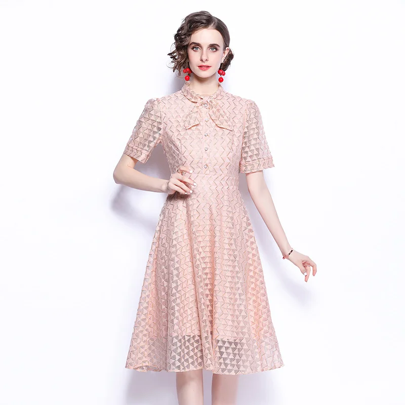 Summer Women's Dress French Casual Style Scarf Collar Geometric Print Short-sleeved Dress New Slim Female Waist Dresses X785
Summer Women's Dress French Casual Style Scarf Collar Geometric Print Short-sleeved Dress New Slim Female Waist Dresses X785