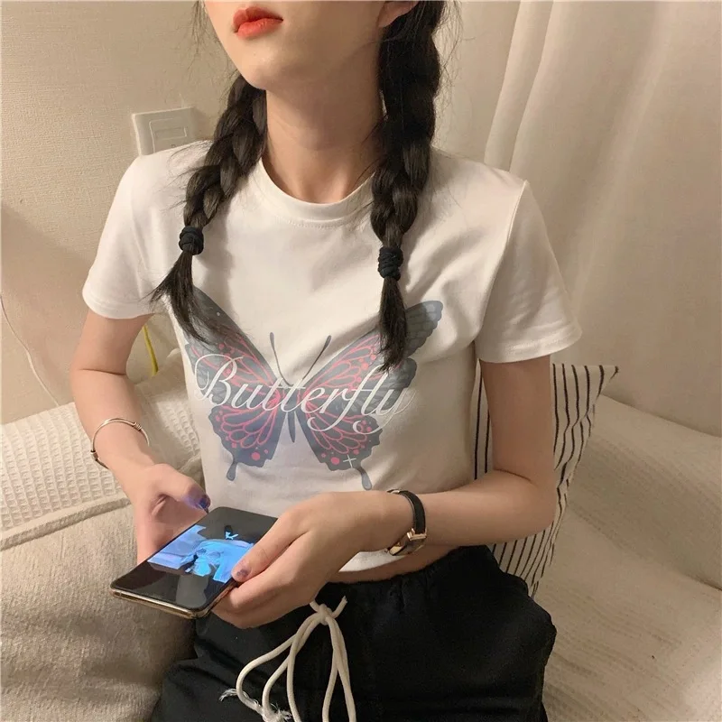 Hot Selling T shirt Women Butterfly Print Short Sleeve O Neck Cotton Spandex T-shirt Woman Short Length Tshirt Women
Hot Selling T shirt Women Butterfly Print Short Sleeve O Neck Cotton Spandex T-shirt Woman Short Length Tshirt Women