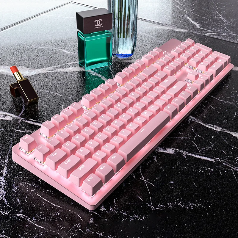 New pink wired blue axis mechanical gaming keyboard USB interface white backlight cute girl keyboard and mouse set
New pink wired blue axis mechanical gaming keyboard USB interface white backlight cute girl keyboard and mouse set