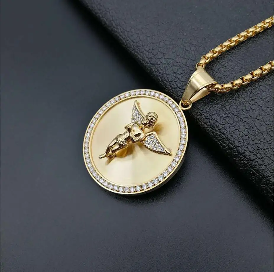 Men Hip hop Iced out bling angel pendant necklaces Stainless Steel male fashion vintage pendants Necklace Hiphop jewelry gifts
Men Hip hop Iced out bling angel pendant necklaces Stainless Steel male fashion vintage pendants Necklace Hiphop jewelry gifts