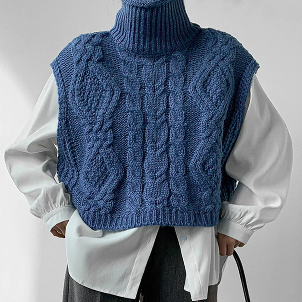 Women Solid Color Loose Knitted Vest Sweater Girls Turtleneck Sleeveless Thick Vintage Sweater Suits Female Waistcoat Chic Tops
Women Solid Color Loose Knitted Vest Sweater Girls Turtleneck Sleeveless Thick Vintage Sweater Suits Female Waistcoat Chic Tops