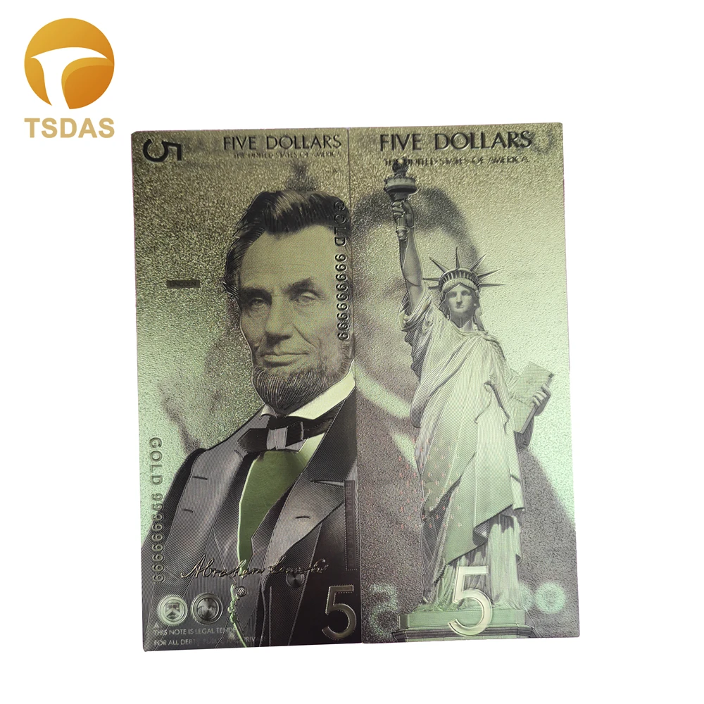 10pcs Gold Banknotes Gold Decoration Commemorative Notes Collection 5 Dollars Home Decoration 24K Gold Plated Banknote
10pcs Gold Banknotes Gold Decoration Commemorative Notes Collection 5 Dollars Home Decoration 24K Gold Plated Banknote