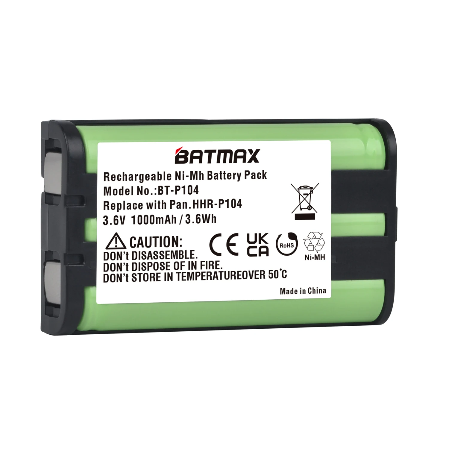 Batmax 3.6V 1000mAh Type 29 Phone Battery for Panasonic HHR-P104,HHR-P104A,KX-TGA520M,KX-FG6550,KX-FPG391,KX-TG2388B,KX-TG2396
Batmax 3.6V 1000mAh Type 29 Phone Battery for Panasonic HHR-P104,HHR-P104A,KX-TGA520M,KX-FG6550,KX-FPG391,KX-TG2388B,KX-TG2396