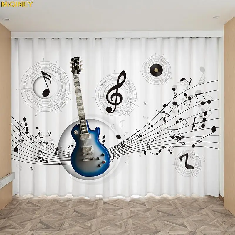 

Rock Music Piano Guitar Notes Window Curtains Living Room Bedroom School Kitchen HD Curtain For Children Drapes Window Treatment