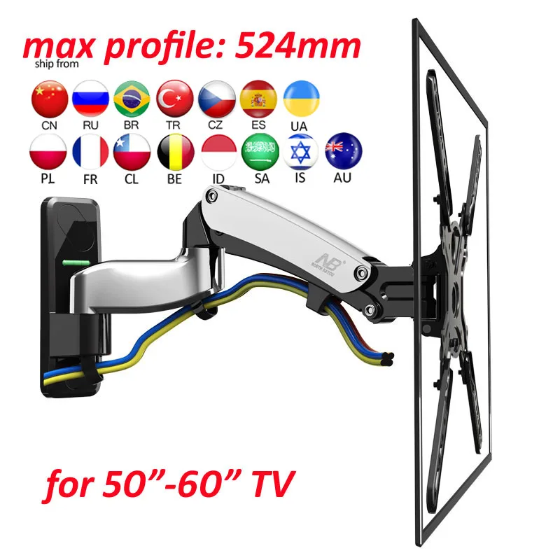 NB F500 air press Gas spring dual Long arm50-60" 14-23kg full motion Monitor wall bracket LCD PLASMA tv mount lcd holder support
NB F500 air press Gas spring dual Long arm50-60" 14-23kg full motion Monitor wall bracket LCD PLASMA tv mount lcd holder support