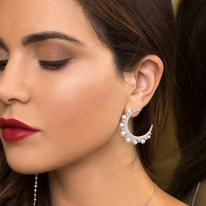 Fashion Charm Sterling Silver Original 1:1 Replica,Arabian Nights Silver Moon Earring With Pearl Luxury Jewelry Gift For Female
Fashion Charm Sterling Silver Original 1:1 Replica,Arabian Nights Silver Moon Earring With Pearl Luxury Jewelry Gift For Female