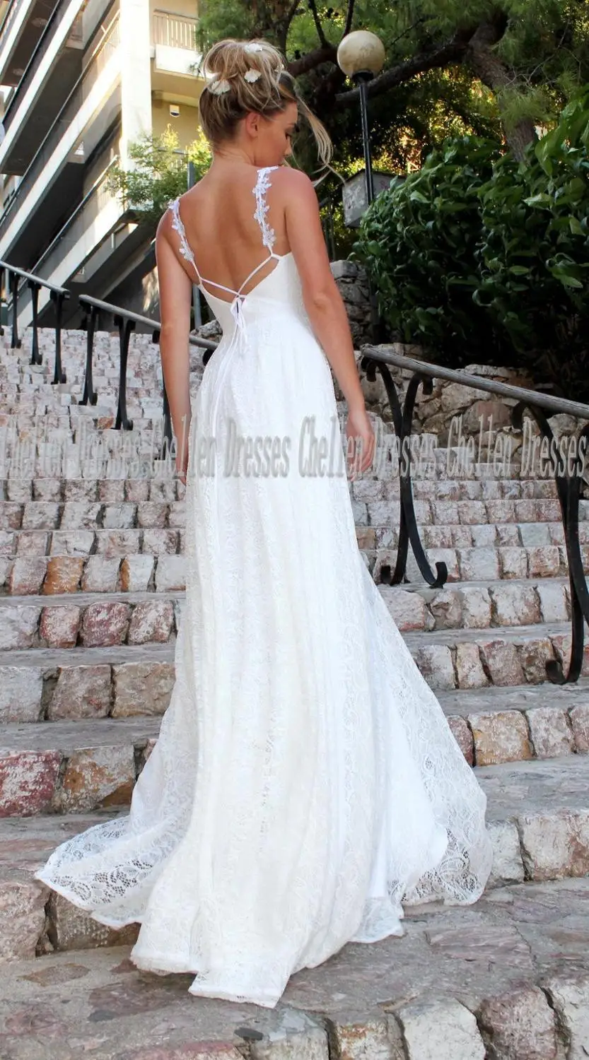 2021 New Elegant Simple White Sexy Spaghetti Straps V Neck Appliques Open Back Long Lace A-Line Beach Boho Wedding Dress Vestido
2021 New Elegant Simple White Sexy Spaghetti Straps V Neck Appliques Open Back Long Lace A-Line Beach Boho Wedding Dress Vestido