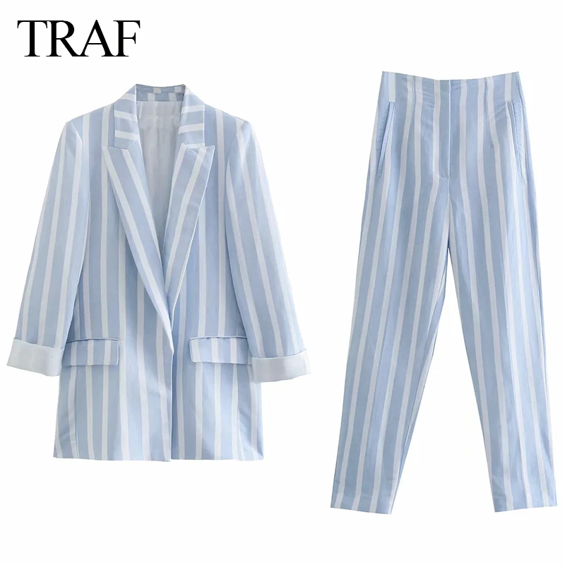 TRAF Women's Suit Stripe Printed Za Blazer + Suit Pants Straight Double-breasted Long Sleeve Office Daily Commuter Ladies Suit
TRAF Women's Suit Stripe Printed Za Blazer + Suit Pants Straight Double-breasted Long Sleeve Office Daily Commuter Ladies Suit
