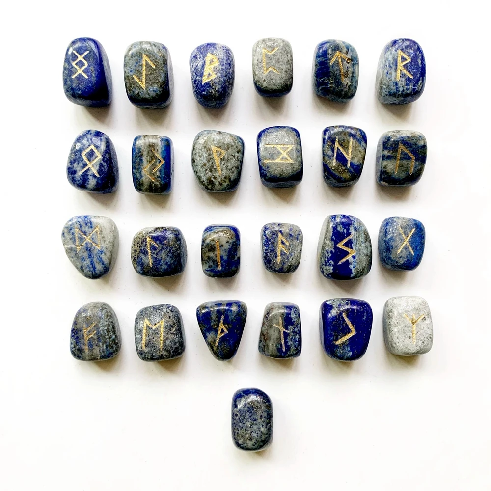 Natural Lapis Lazuli Afghanistan Stone Runes Set Tumble Stones Polished Viking Nordic Runes Amulet Divination Decor 25pcs/set
Natural Lapis Lazuli Afghanistan Stone Runes Set Tumble Stones Polished Viking Nordic Runes Amulet Divination Decor 25pcs/set