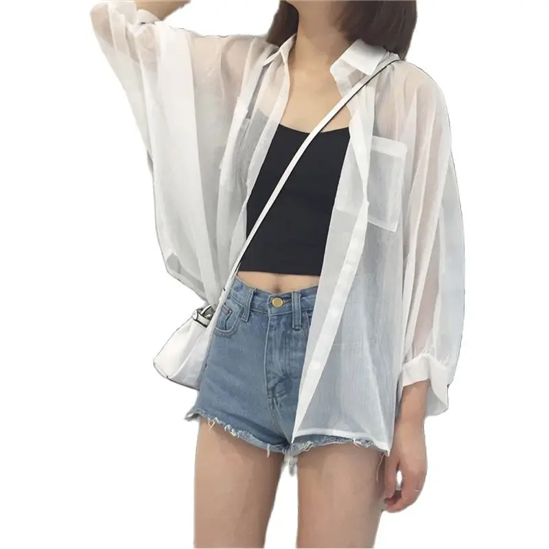 Women White Sunscreen Shirt 2021New Jacket Thin Cardigan Ice Silk Wild Shirt Sunscreen Clothing Top Summer Coat Ladies Blouses
Women White Sunscreen Shirt 2021New Jacket Thin Cardigan Ice Silk Wild Shirt Sunscreen Clothing Top Summer Coat Ladies Blouses