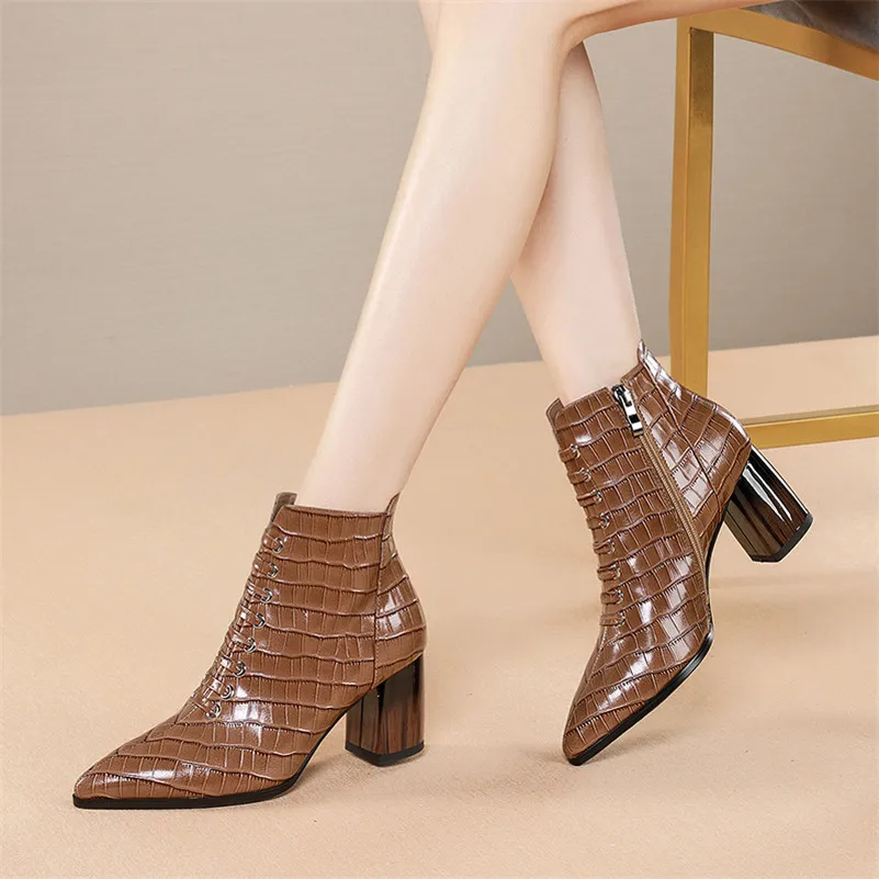 Meotina Genuine Leather High Heel Ankle Boots Short Boots Women Shoes Pointed Toe Block Heels Zipper Lady Footwear Black Size 42
Meotina Genuine Leather High Heel Ankle Boots Short Boots Women Shoes Pointed Toe Block Heels Zipper Lady Footwear Black Size 42