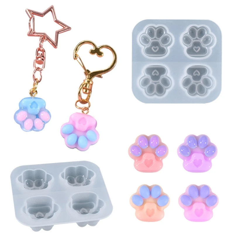 

Shiny Glossy Silicone Resin Molds Cat Paw Silicone Mold DIY Keychain Pendant Jewelry Epoxy Resin Crafting Molds