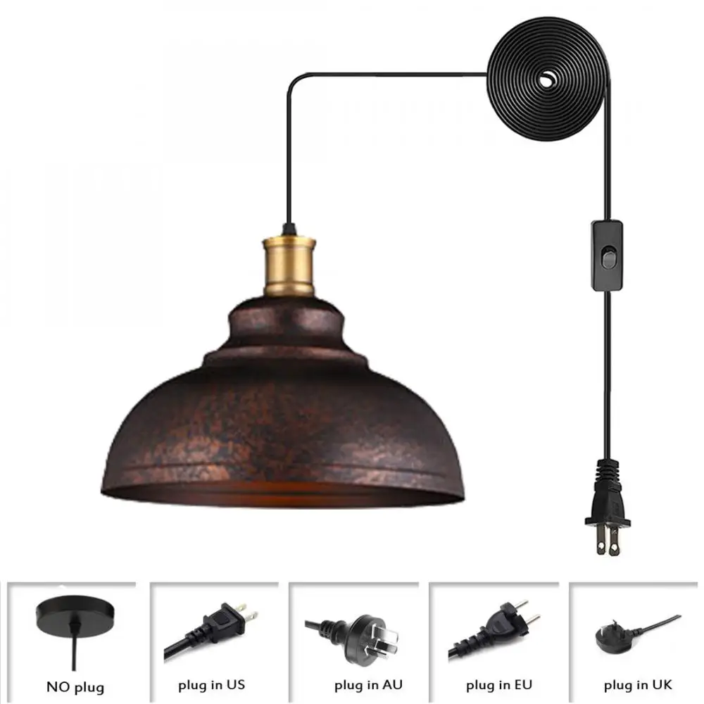 

Rust Metal Pendant Light Fixture Vintage Farmhouse Plug In Pendant Lights Industrial Dome Hanging Lamp for Bedroom Dining Room