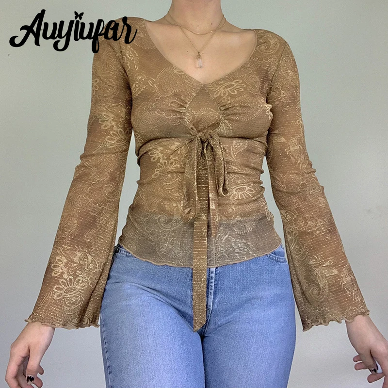 Auyiufar Fairy Grunge Vintage Bandage T Shirt Floral Pattern Flare Sleeves V Neck Top Goblincore Mesh Autumn Slim Women Clothing
Auyiufar Fairy Grunge Vintage Bandage T Shirt Floral Pattern Flare Sleeves V Neck Top Goblincore Mesh Autumn Slim Women Clothing