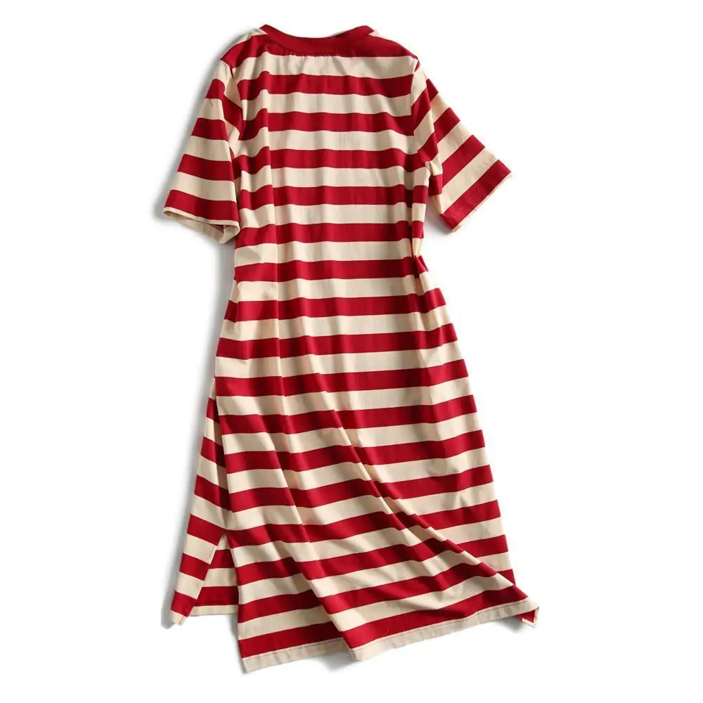 "Cotton" summer loose slim stripe printed T-shirt dress women's students Korean version of long women
"Cotton" summer loose slim stripe printed T-shirt dress women's students Korean version of long women