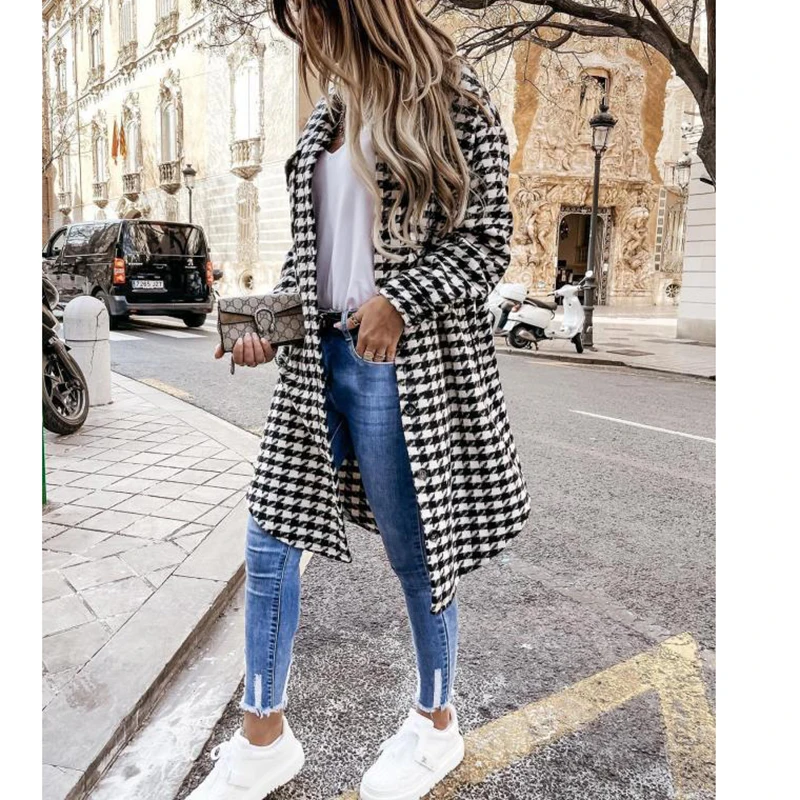 Autumn Winter Women Woolen Coat Long Houndstooth Print 2021 Full Sleeve Button Pocket Korean Fashion Casual Femme Jacket SJ8611C
Autumn Winter Women Woolen Coat Long Houndstooth Print 2021 Full Sleeve Button Pocket Korean Fashion Casual Femme Jacket SJ8611C