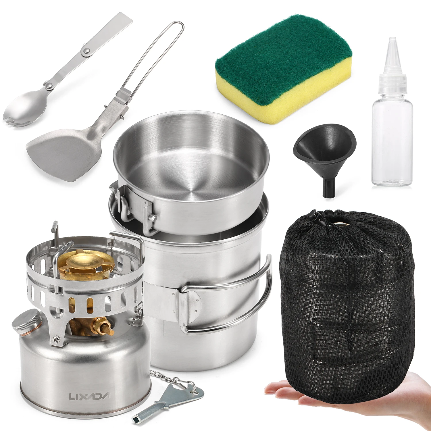 9pcs/set Camping Gas Stove Burner Cookware Mess Kit Gasoline Stove Cooking Pot Pan Spork Scoop Cleaning Sponge Oil Bottle Funnel
9pcs/set Camping Gas Stove Burner Cookware Mess Kit Gasoline Stove Cooking Pot Pan Spork Scoop Cleaning Sponge Oil Bottle Funnel